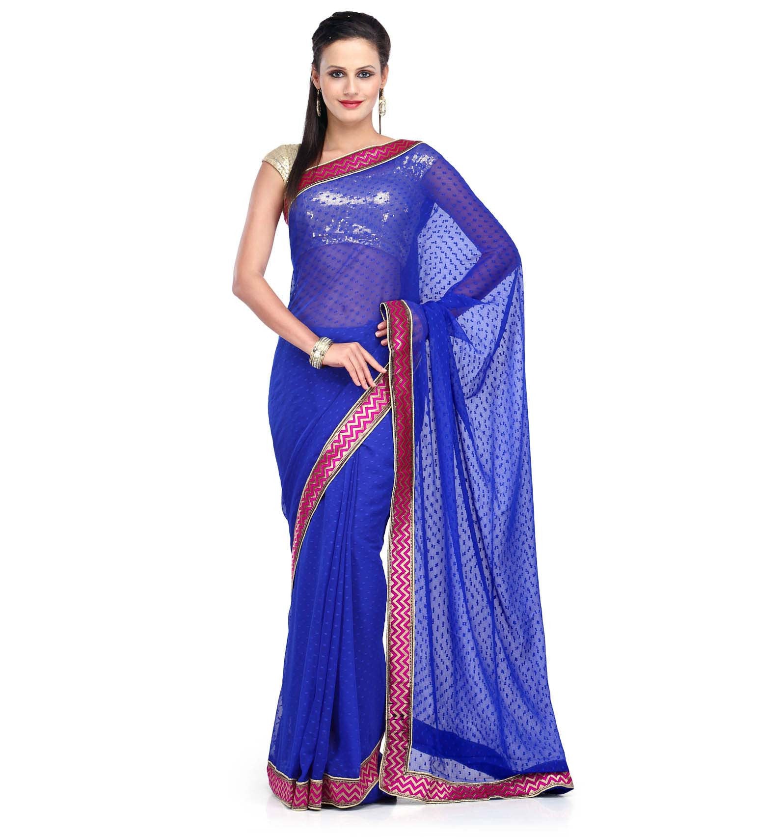 Royal Blue Faux Chiffon Saree