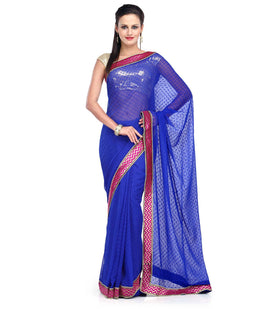 Royal Blue Faux Chiffon Saree