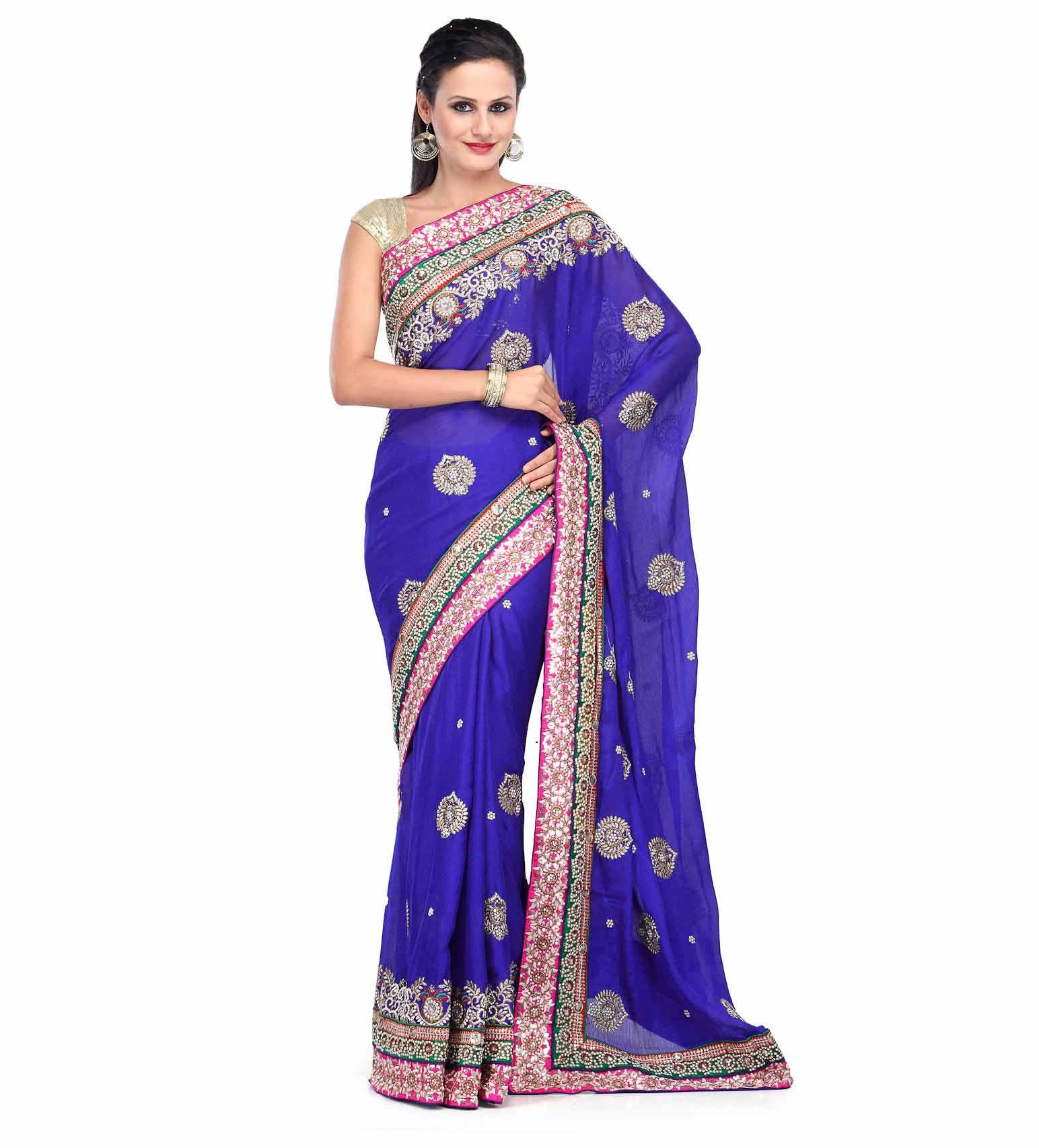 Royal Blue Faux Chiffon Saree