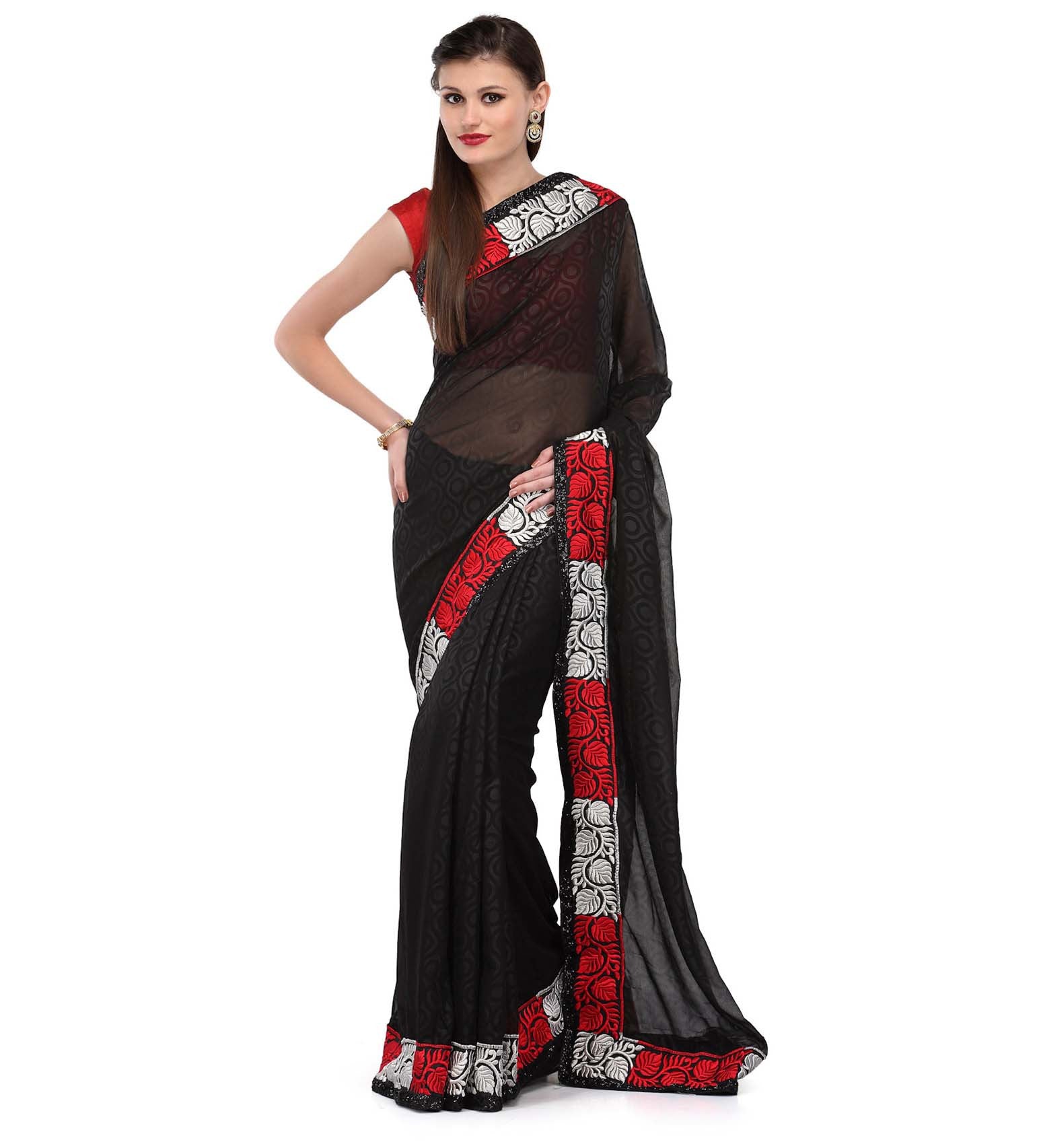 Black Faux Georgette Saree with Sequin Border