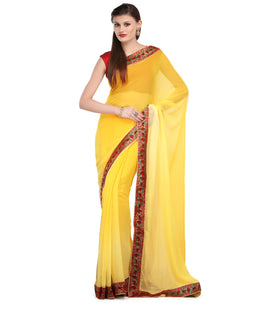 Yellow Faux Chiffon Saree