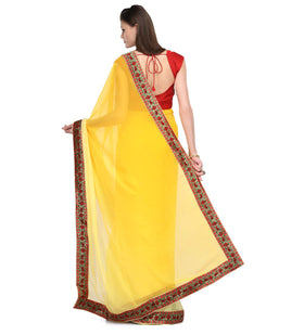 Yellow Faux Chiffon Saree