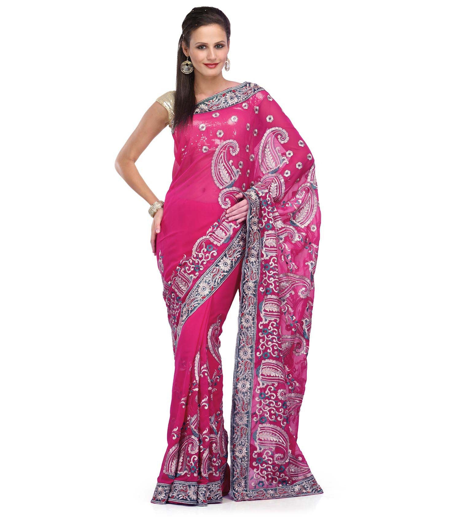 Magenta Faux Georgette Saree