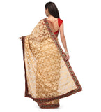 Beige Net Saree with Brocade Border