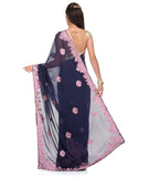 Navy Blue Faux Georgette Saree