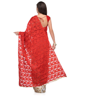 Red & Beige Net Saree