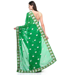 Green Faux Georgette Saree