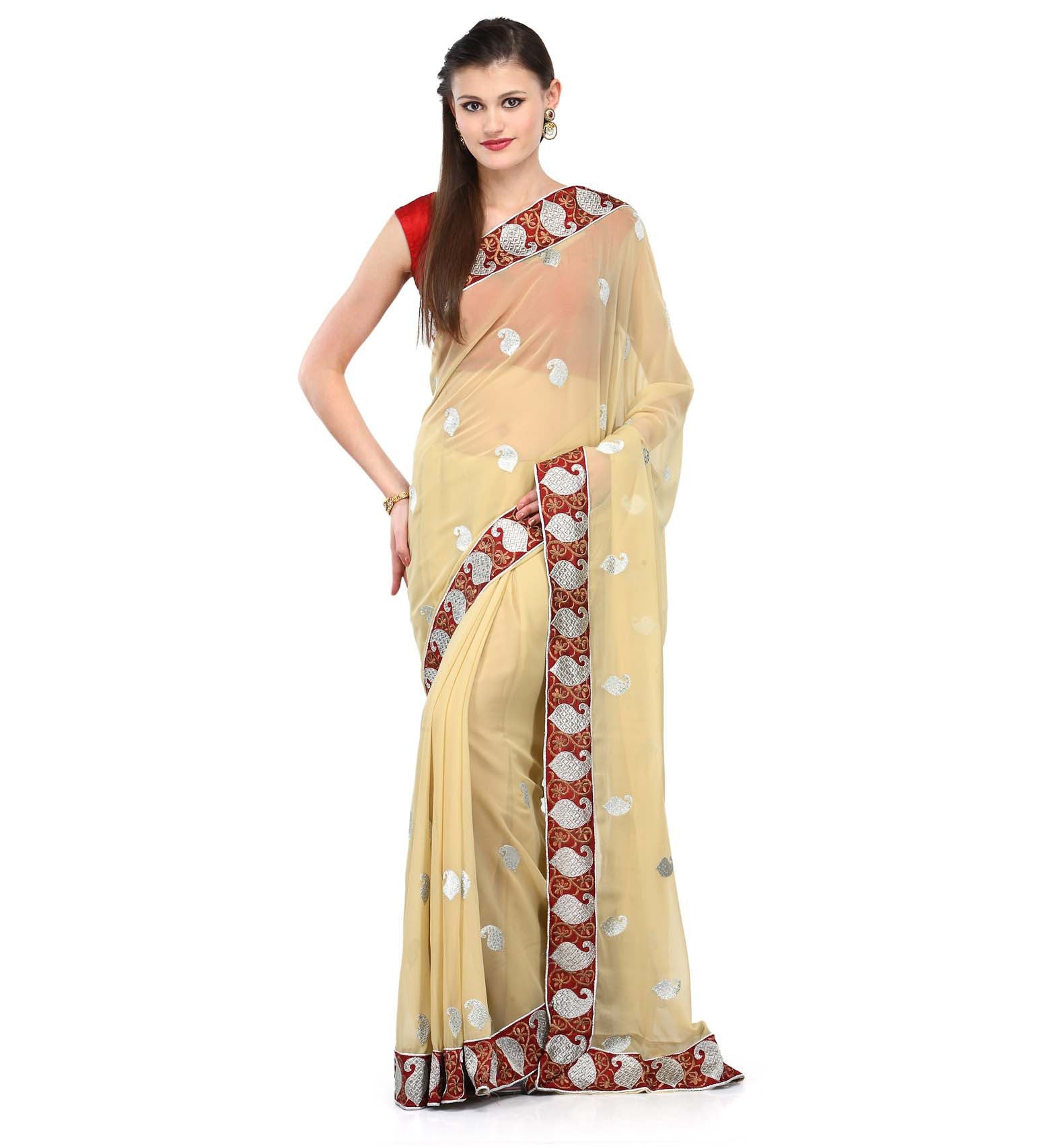 Beige Faux Georgette Saree