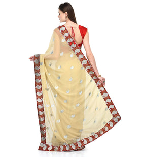 Beige Faux Georgette Saree