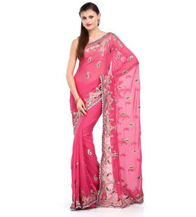 Rose Faux Chiffon Saree