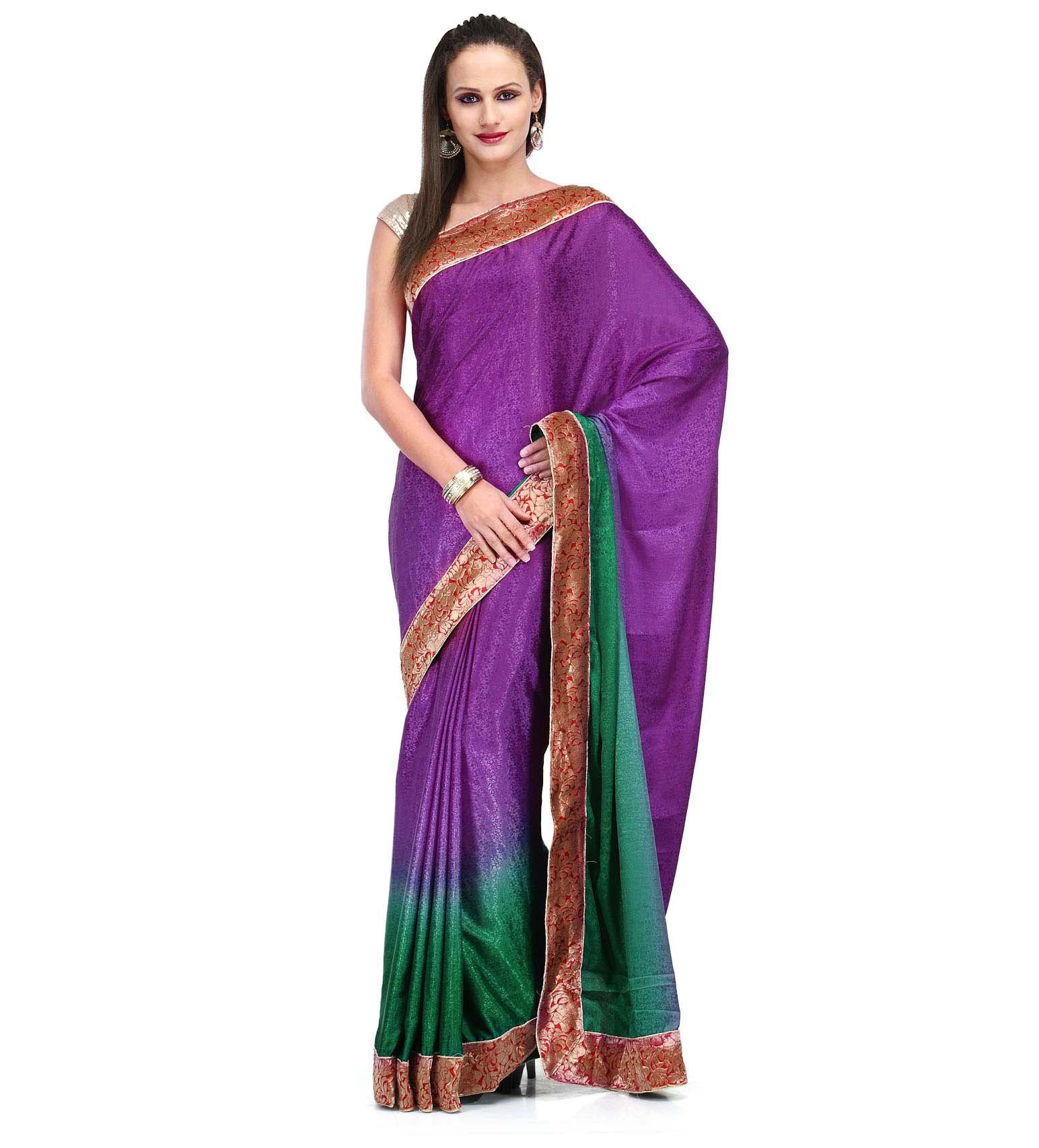 Dark Purple Shaded Semi Crepe Saree