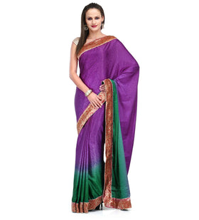 Dark Purple Shaded Semi Crepe Saree