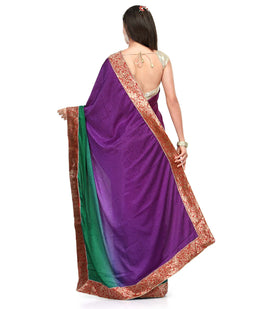 Dark Purple Shaded Semi Crepe Saree