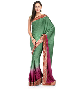 Green Shaded Semi Crepe Saree