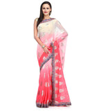 Off White & Salmon Faux Chiffon Saree