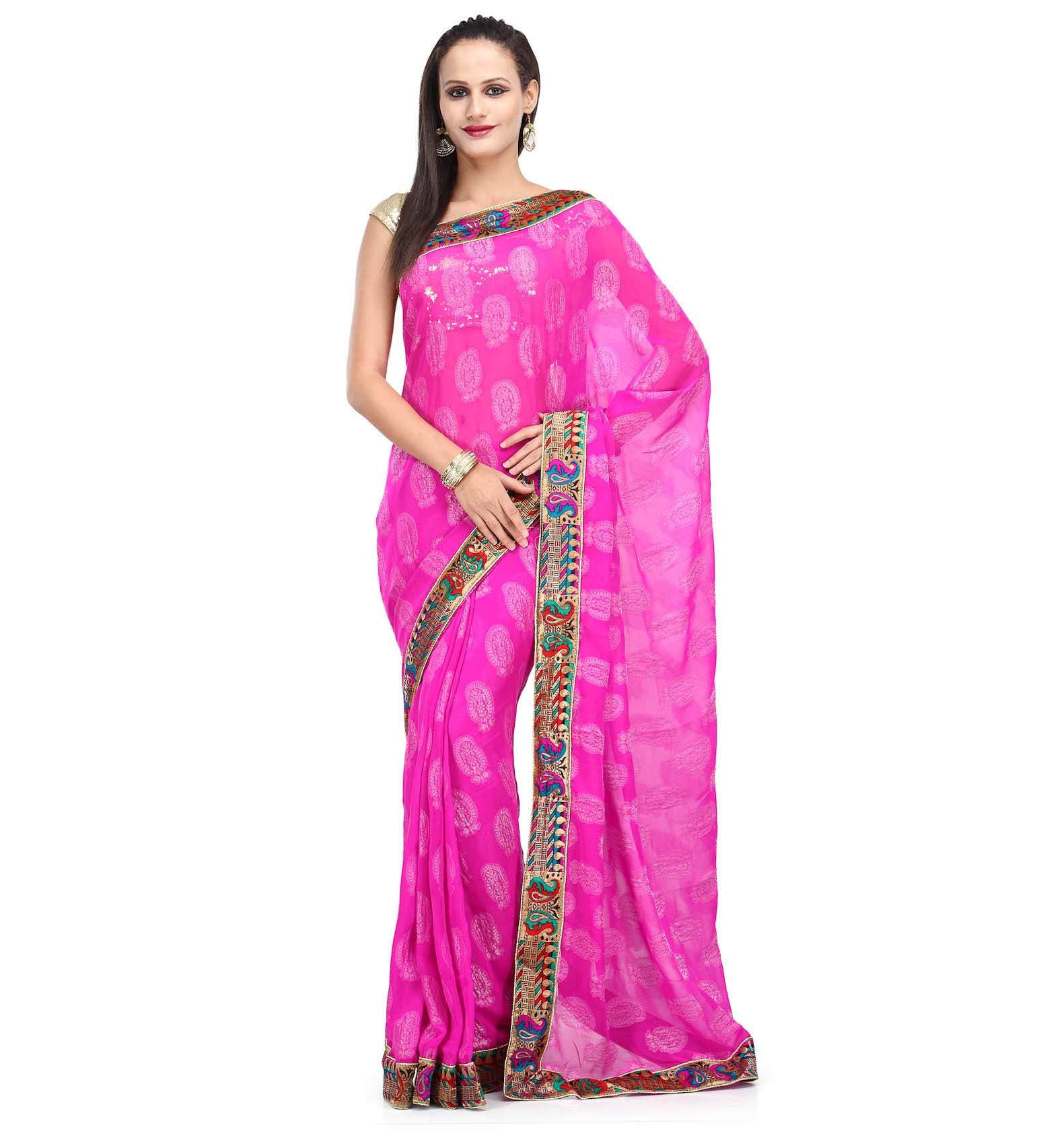 Magenta Faux Georgette Saree