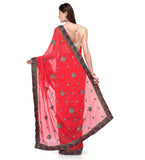 Red Faux Georgette Saree