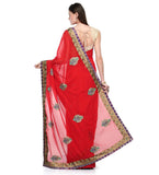 Red Faux Georgette Saree