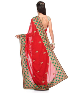 Red Faux Georgette Saree