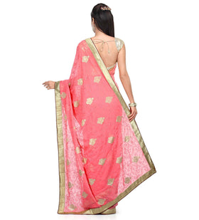 Peach Faux Georgette Saree