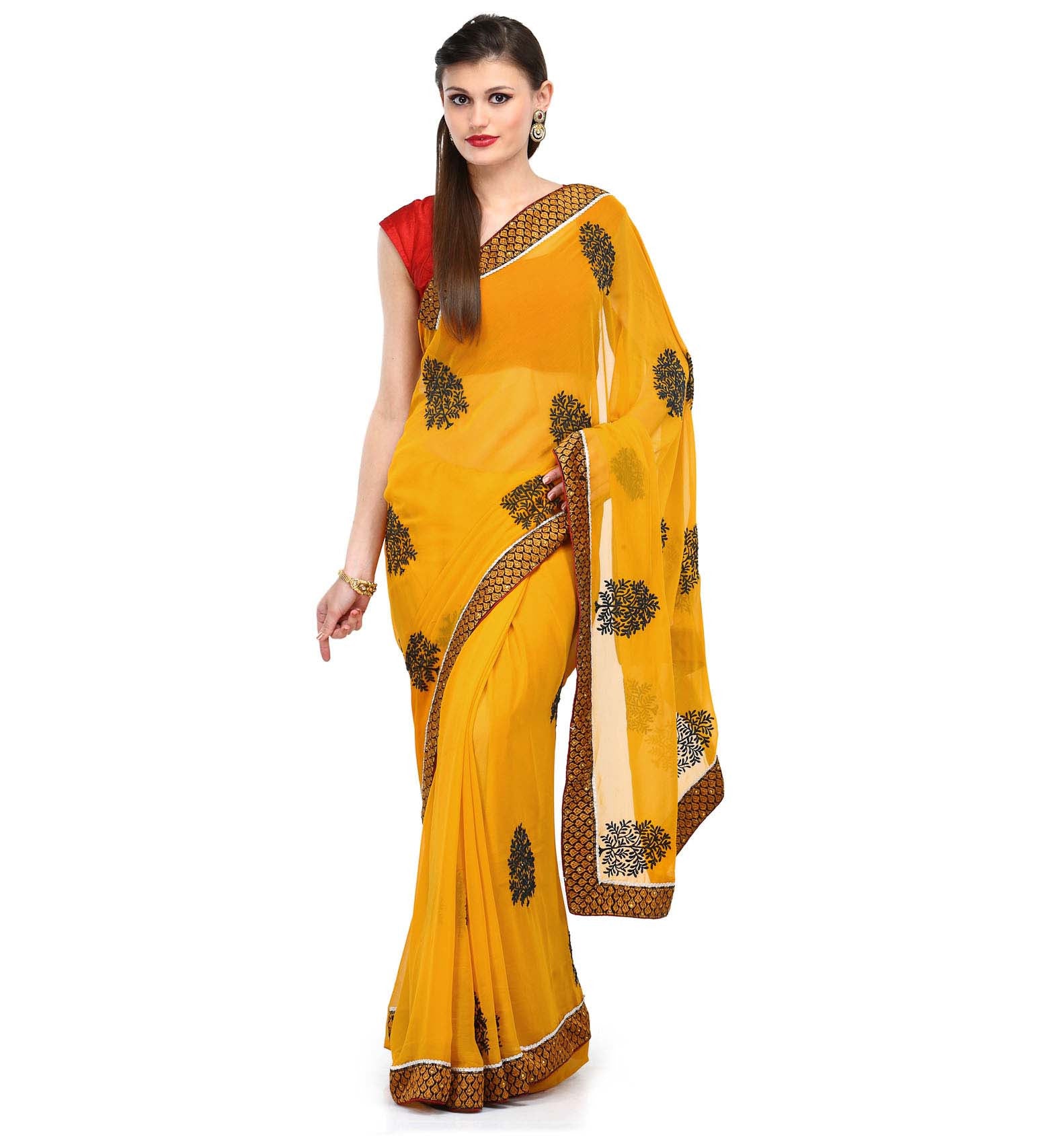 Mustard Faux Chiffon Saree