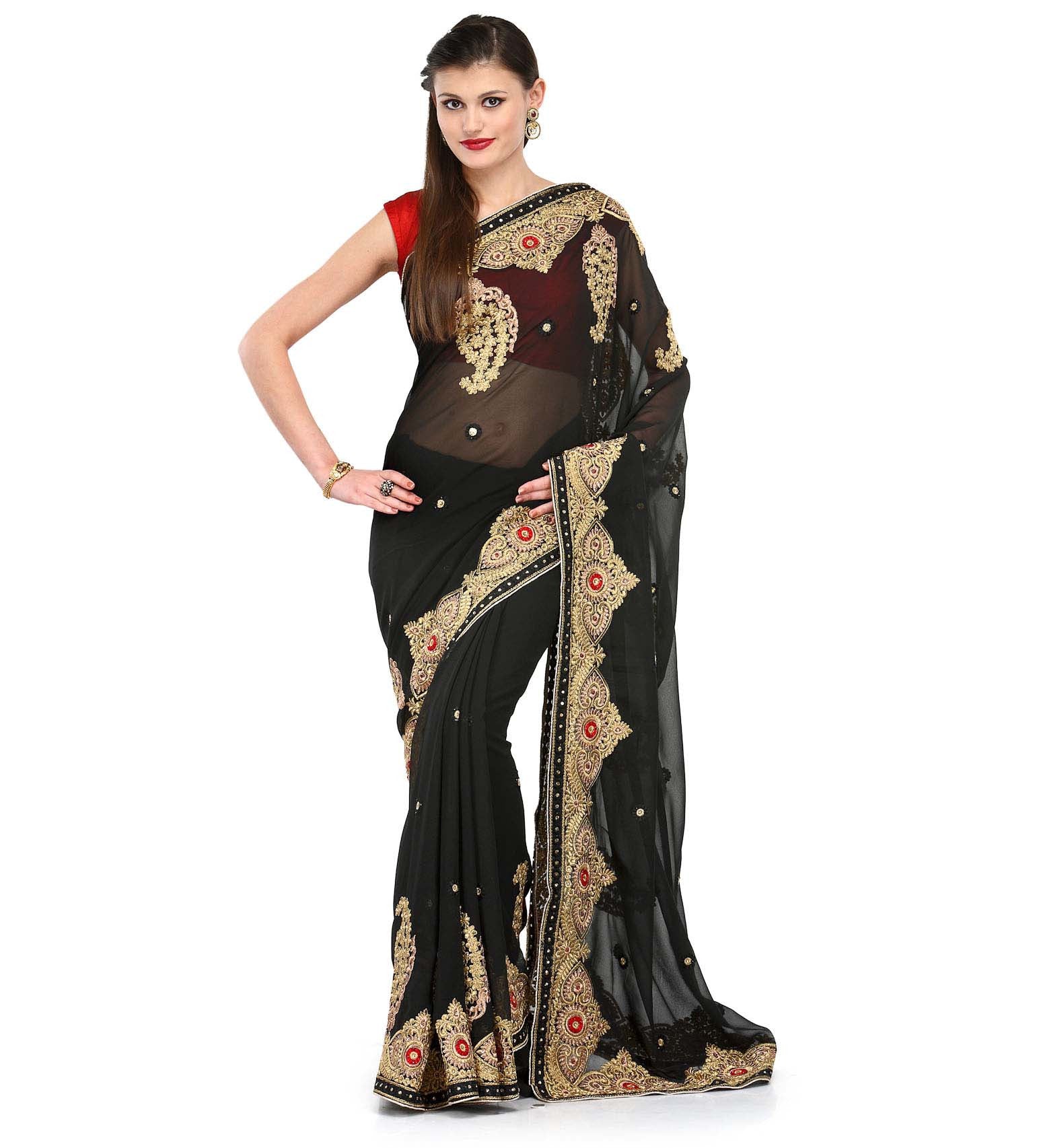 Black Faux Georgette Saree