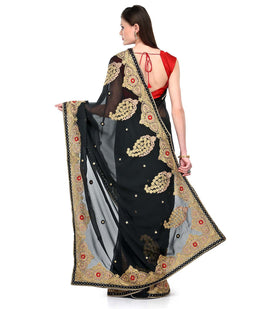 Black Faux Georgette Saree