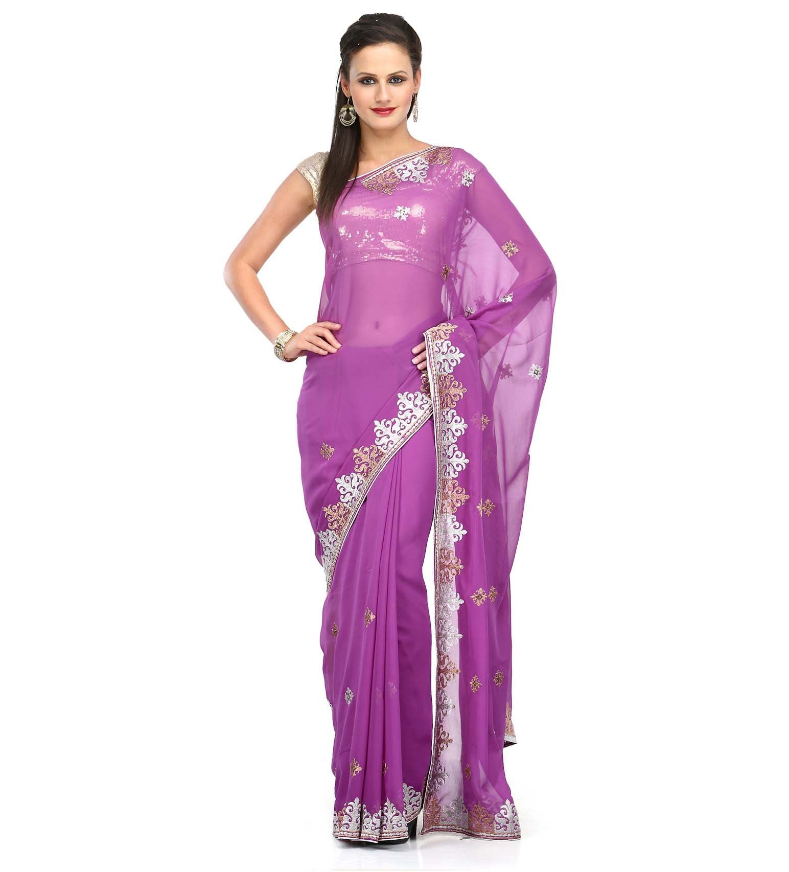 Purple Faux Georgette Saree