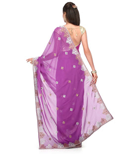 Purple Faux Georgette Saree