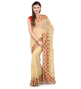 Beige Faux Georgette Saree