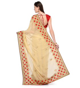 Beige Faux Georgette Saree