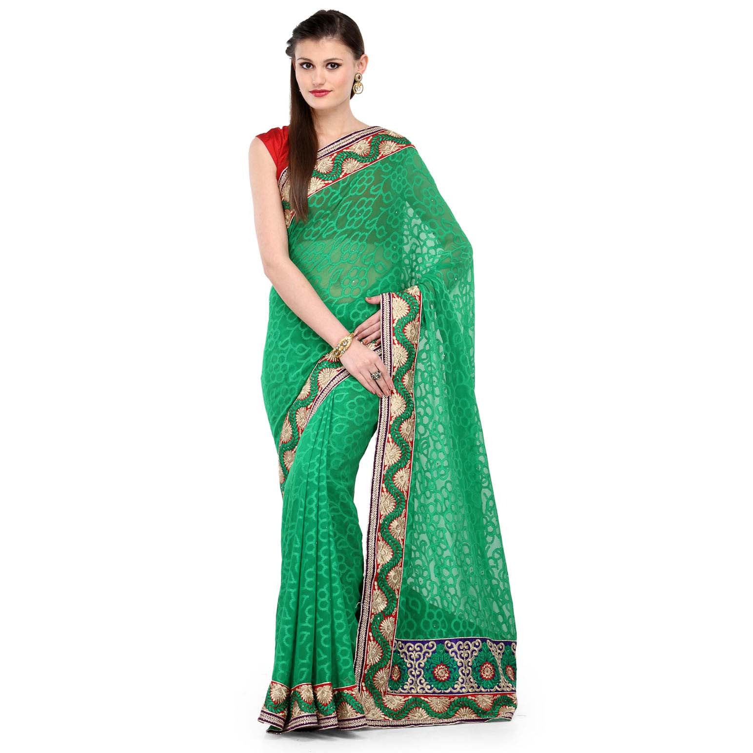 Green Faux Georgette Saree