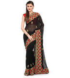 Black Faux Georgette Saree