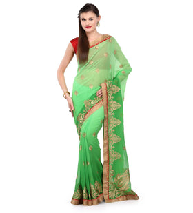 Green Shaded Faux Georgette Saree