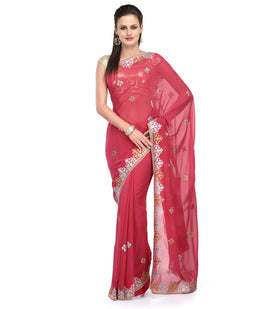 Dark Rose Faux Georgette Saree