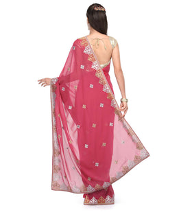 Dark Rose Faux Georgette Saree