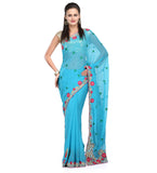 Turquoise Faux Georgette Saree