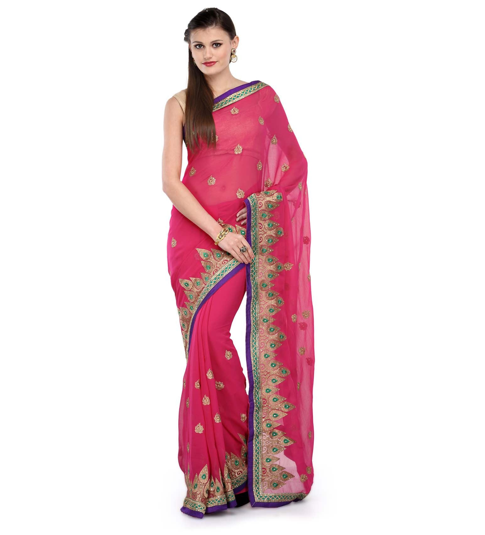 Magenta Faux Chiffon Saree