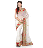 Off White Faux Georgette Saree