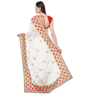 Off White Faux Georgette Saree