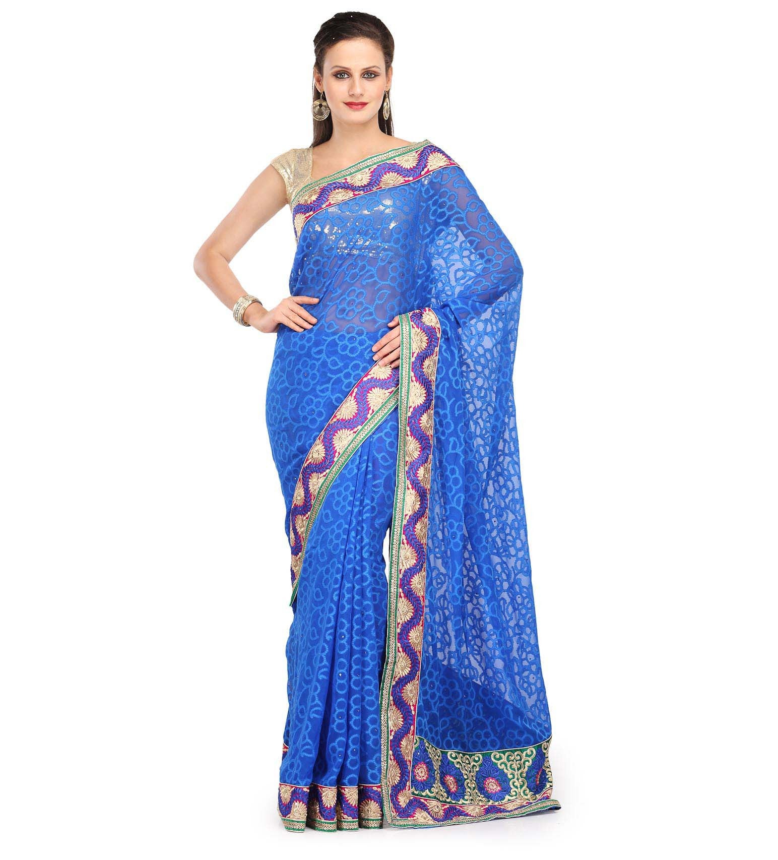 Blue Faux Georgette Saree