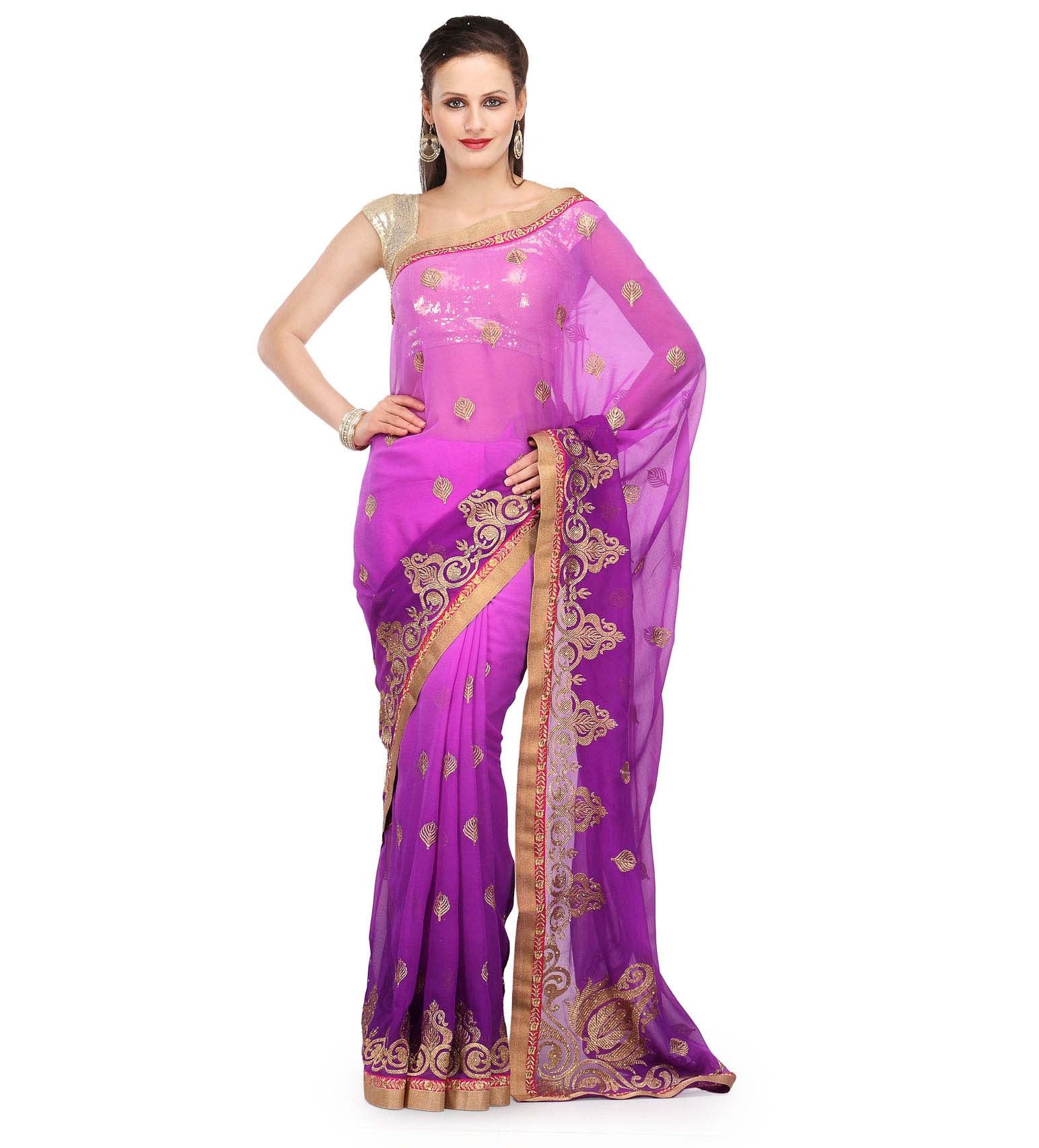 Purple Shaded Faux Georgette Saree