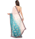 Off White & Turquoise Faux Chiffon Saree