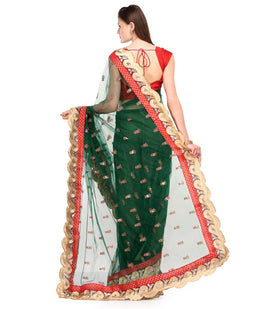 Green Net Saree with Sequin Border