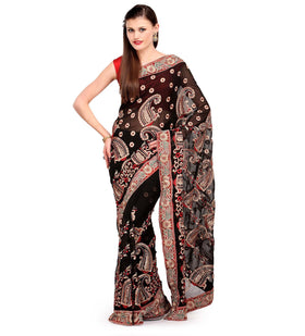 Black Faux Georgette Saree