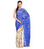Royal Blue & Off White Net Saree