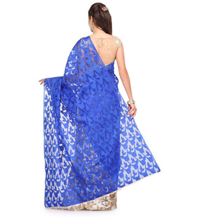 Royal Blue & Off White Net Saree