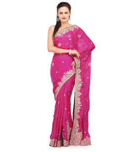 Magenta Faux Chiffon Saree