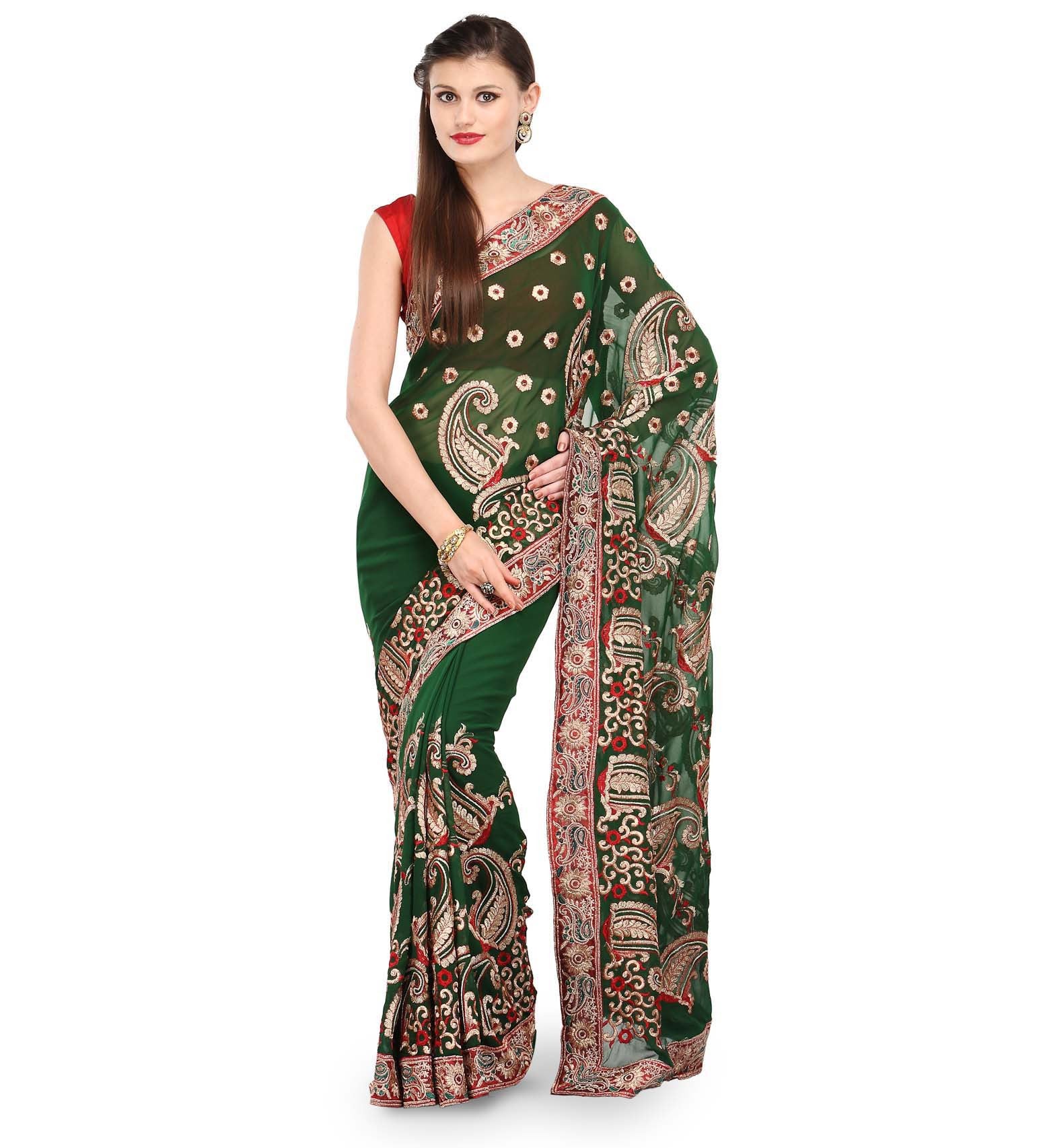 Green Faux Georgette Saree