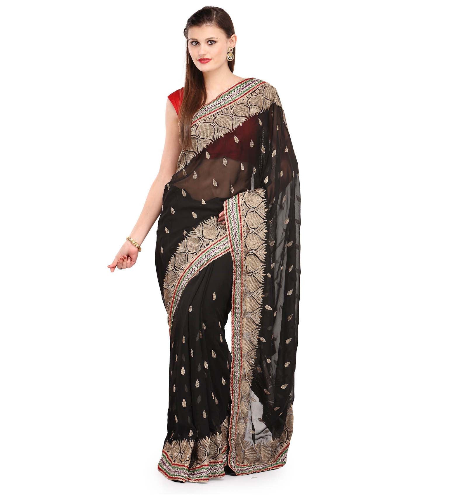 Black Faux Georgette Saree